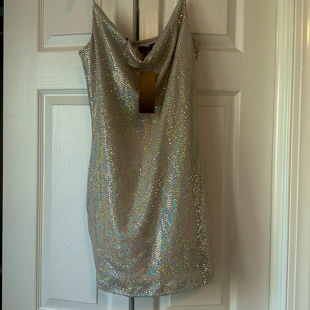 Silver mini dress. Medium